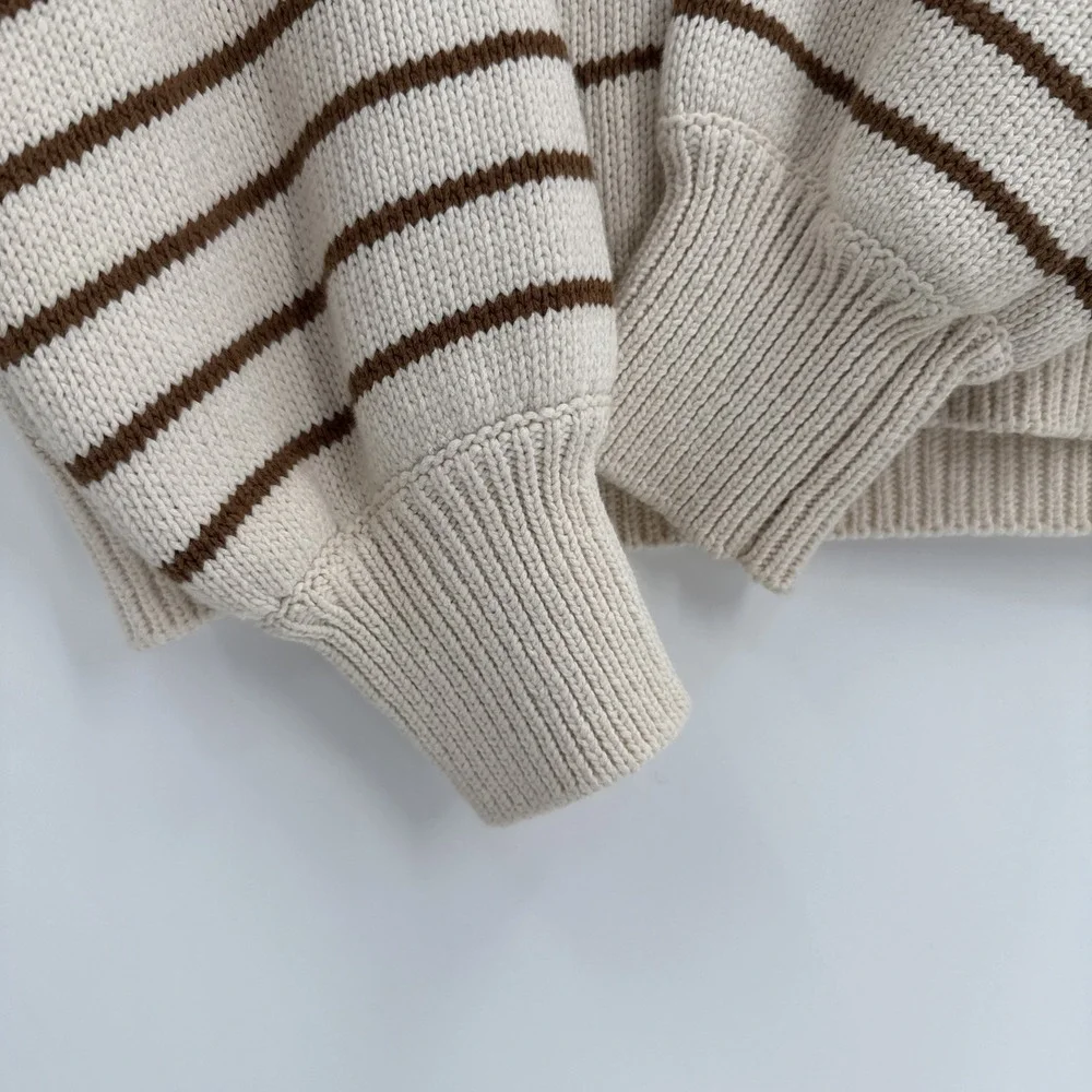 Sezane Womens Brown Ecru Leontine Knit Sweater Size XS 100% Cotton French Style - Picture 4 of 10
